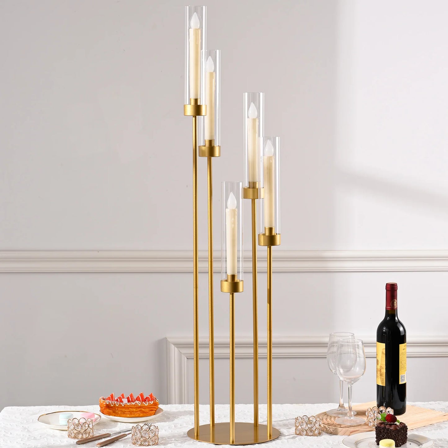 VINCIGANT Floor Candelabra 5 Arm LED Candle Holder Acrylic Lampshade