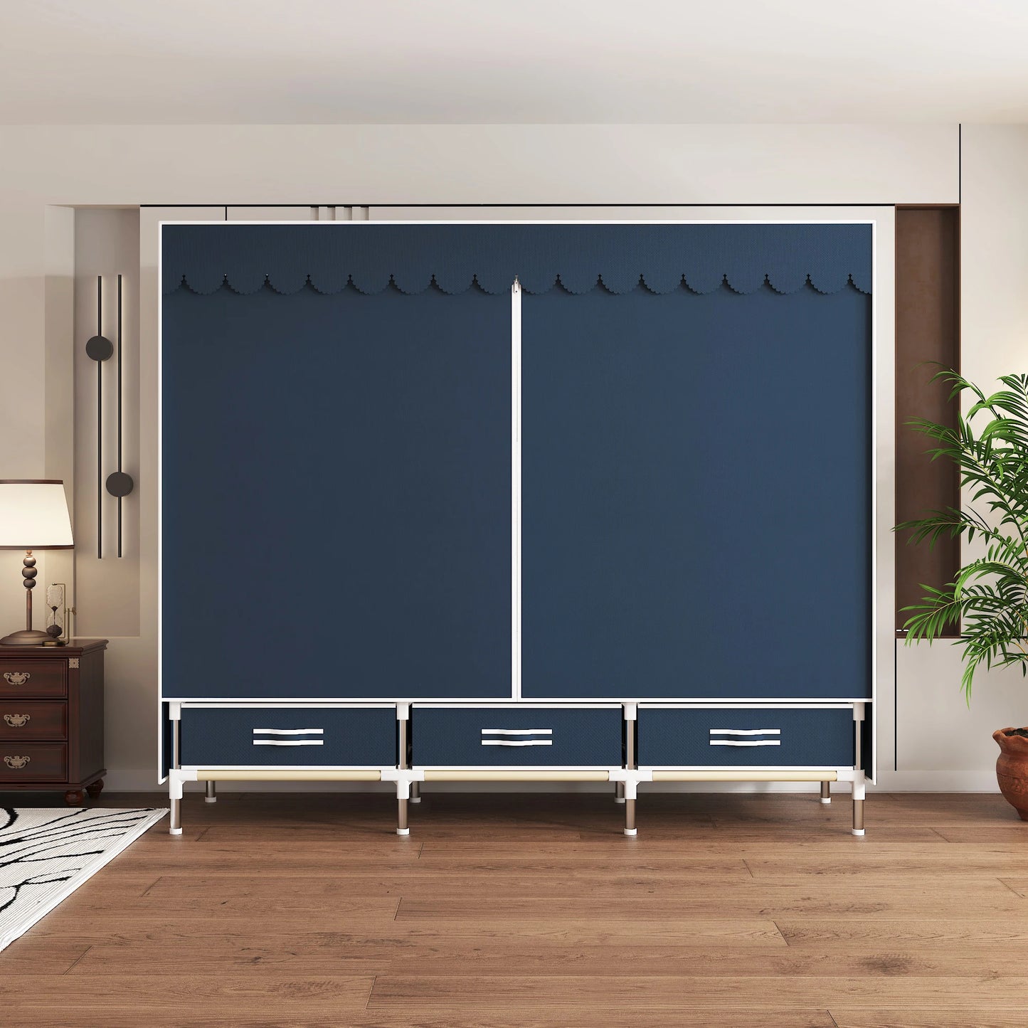 ArluKin Portable Wardrobe Closet With Steel Frame Nonwoven Dust Cover