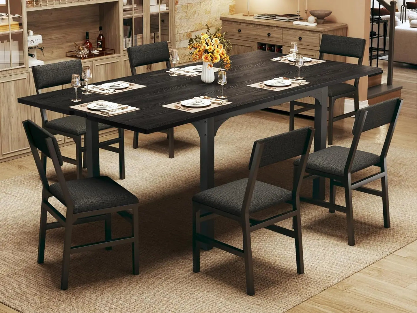 Guangbai 7 Piece Extendable Dining Table Set With Cushioned Chairs