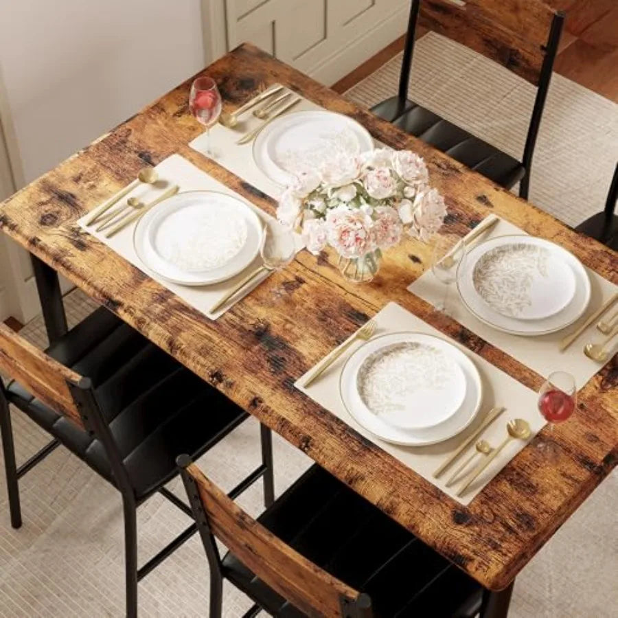 Dining Table Set For 4 With Upholstered Chairs Solid Wood