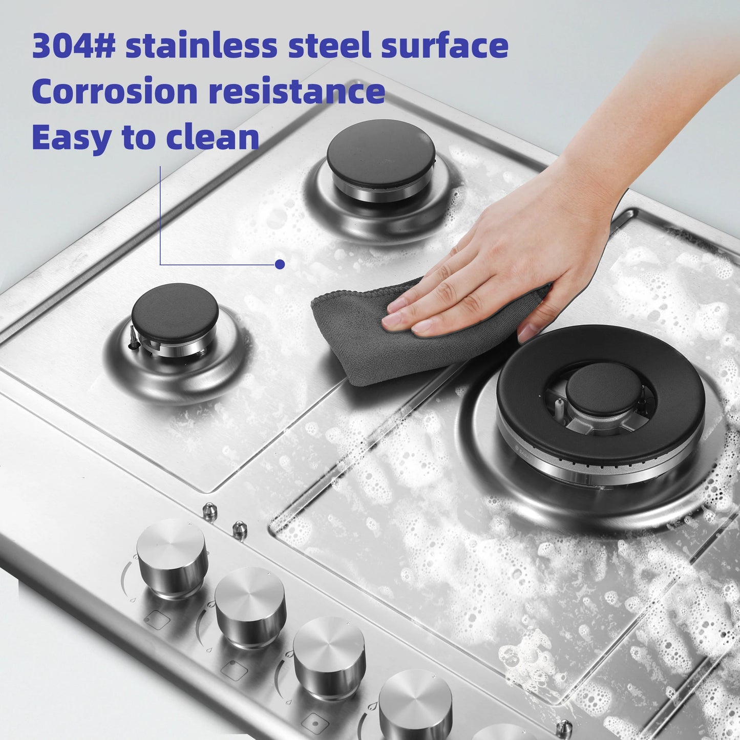 TopStrong 30 Inch Built In Stainless Steel Gas Cooktop Five High Power Burners