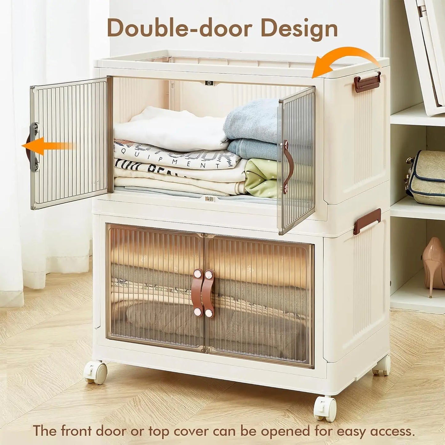 3 Tier Foldable Storage Box With Wheels Stackable Portable Organizer