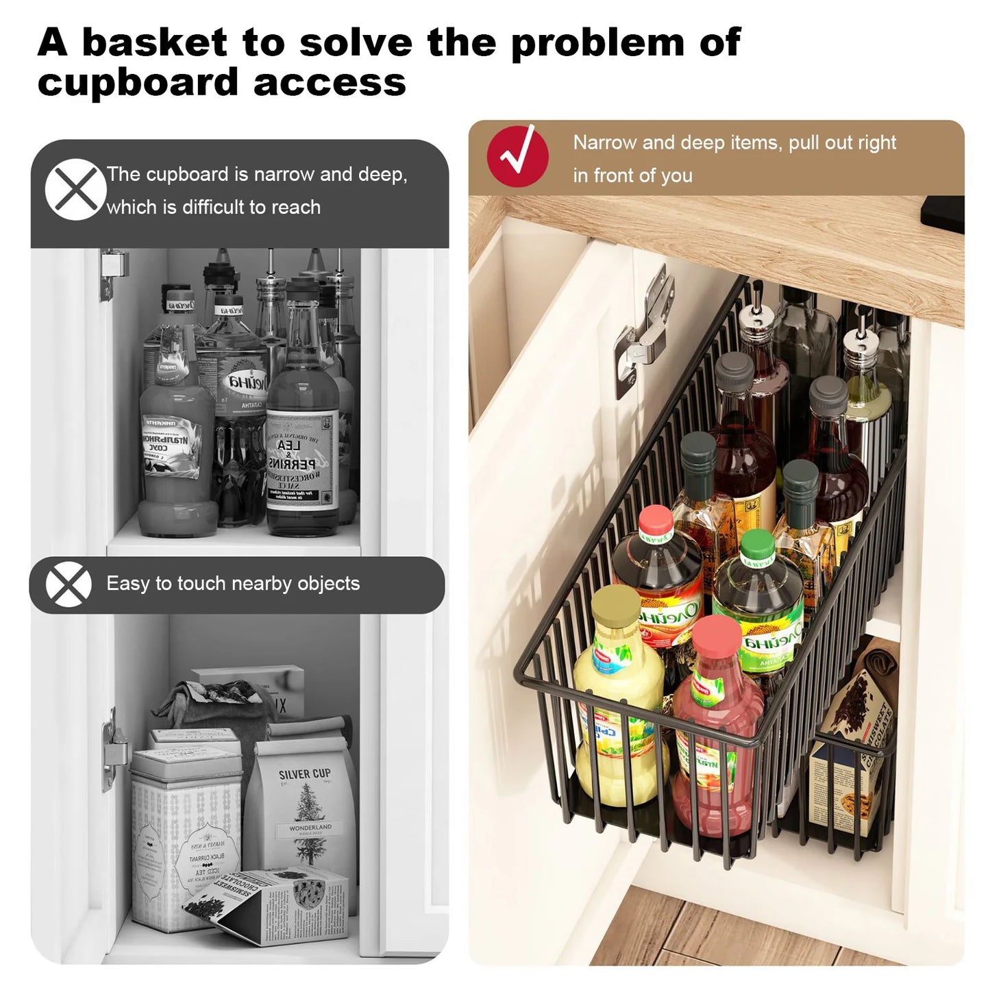 TWISTER.CK Pull Out Cabinet Organizer 2 Pack Slide Out Drawers