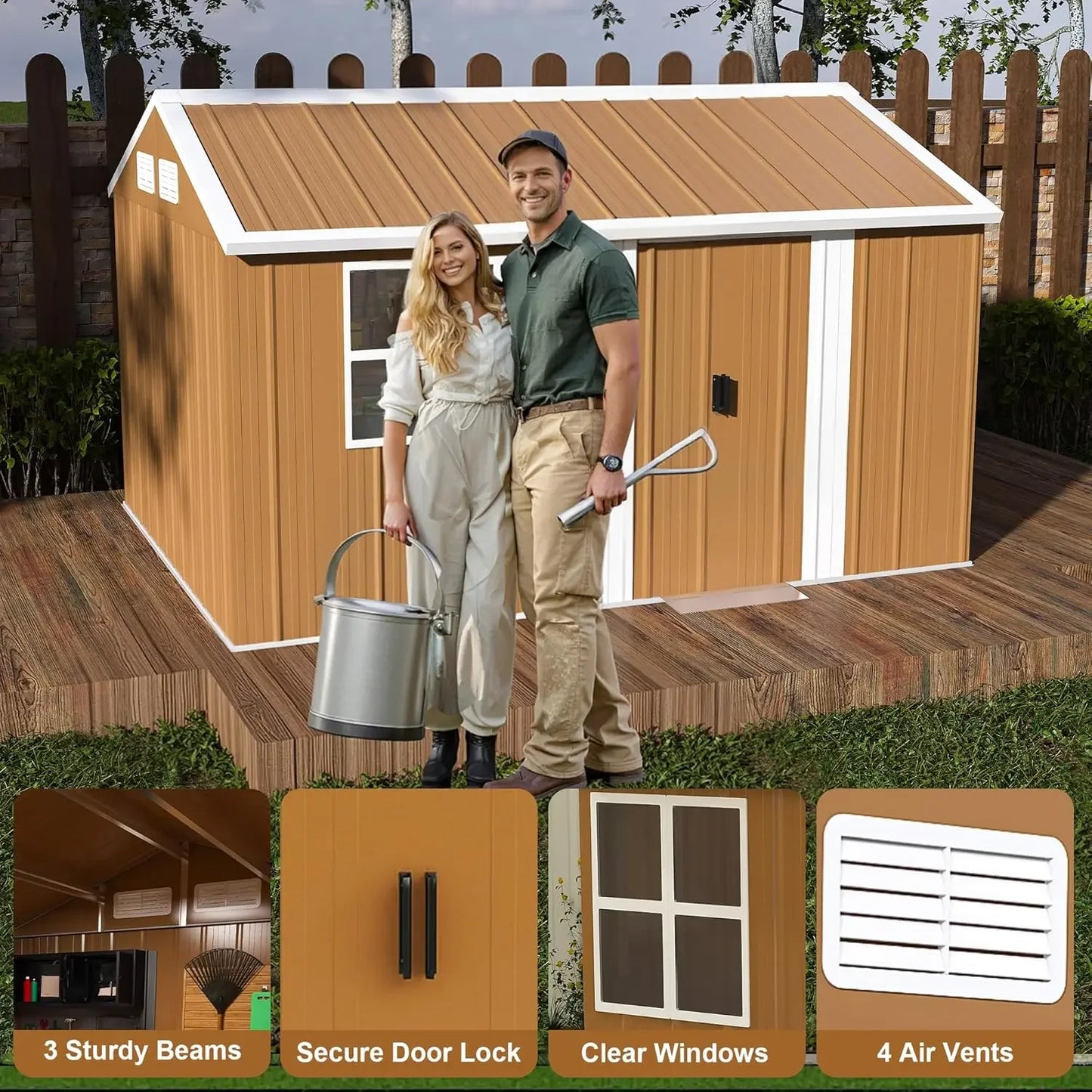 Metal Outdoor Storage Shed With Windows Door Ventilation Heavy Duty