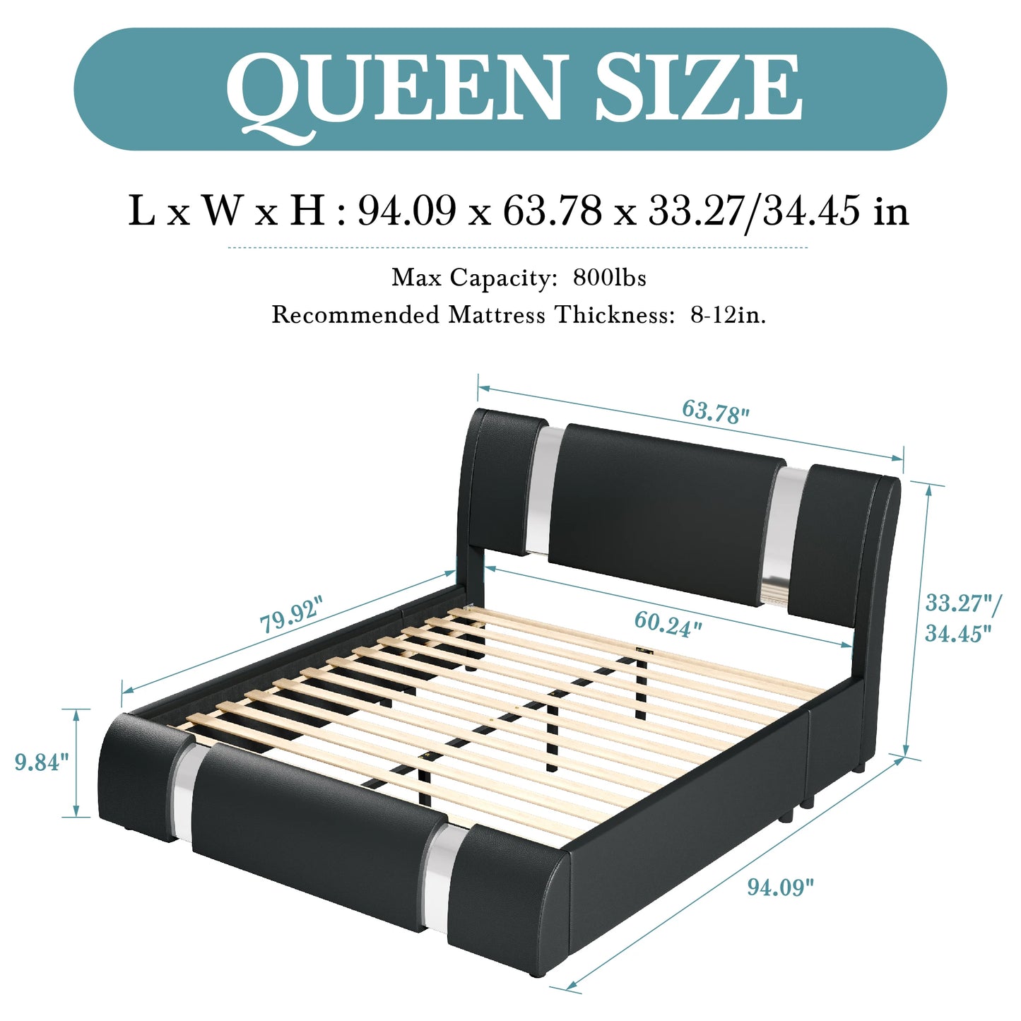 HOOMIC Modern Faux Leather Bed Frame With Iron Accents