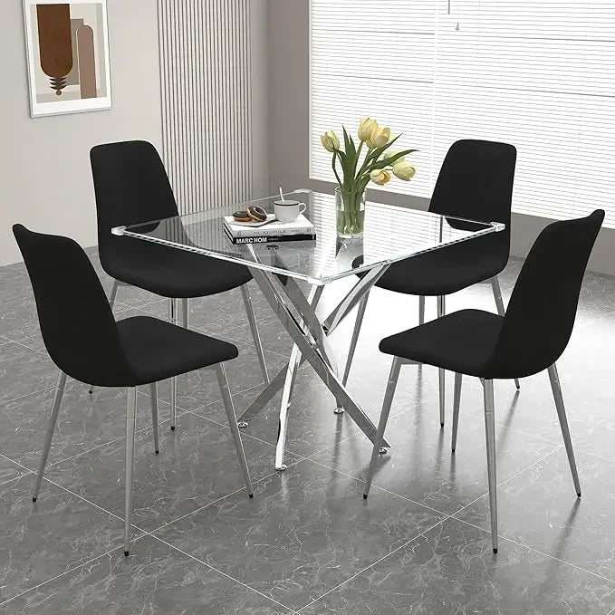 5-Piece Dining Room Set With Glass Table And Black Chairs