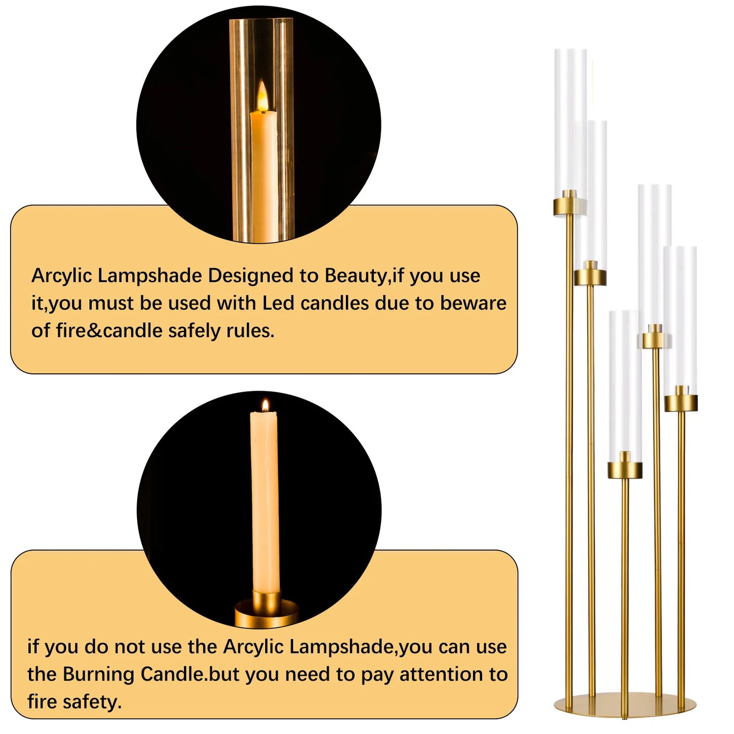 VINCIGANT Floor Candelabra 5 Arm LED Candle Holder Acrylic Lampshade