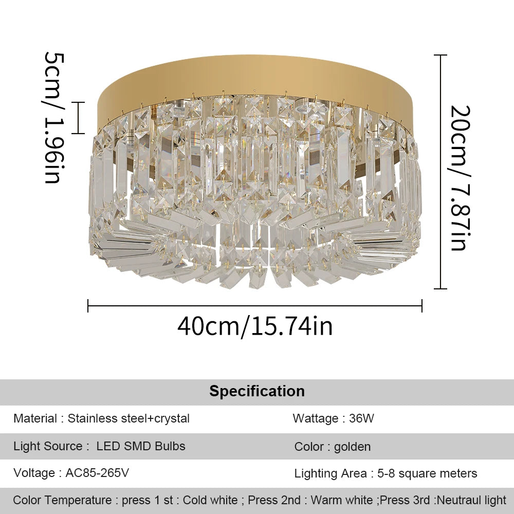 VETRULUS Crystal Ceiling Lamp Gold Modern Chandelier For Living Room