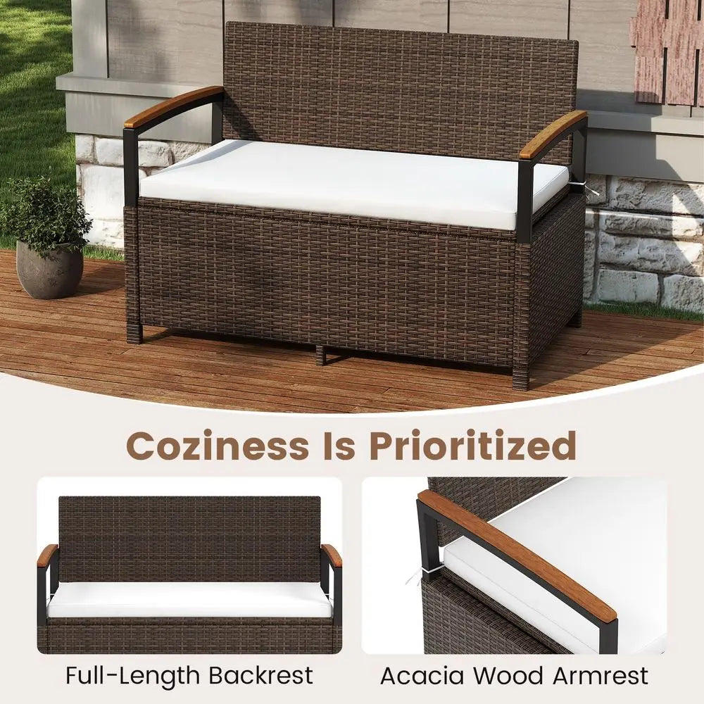 Wicker Outdoor Storage Bench With Hidden Seat Storage Box
