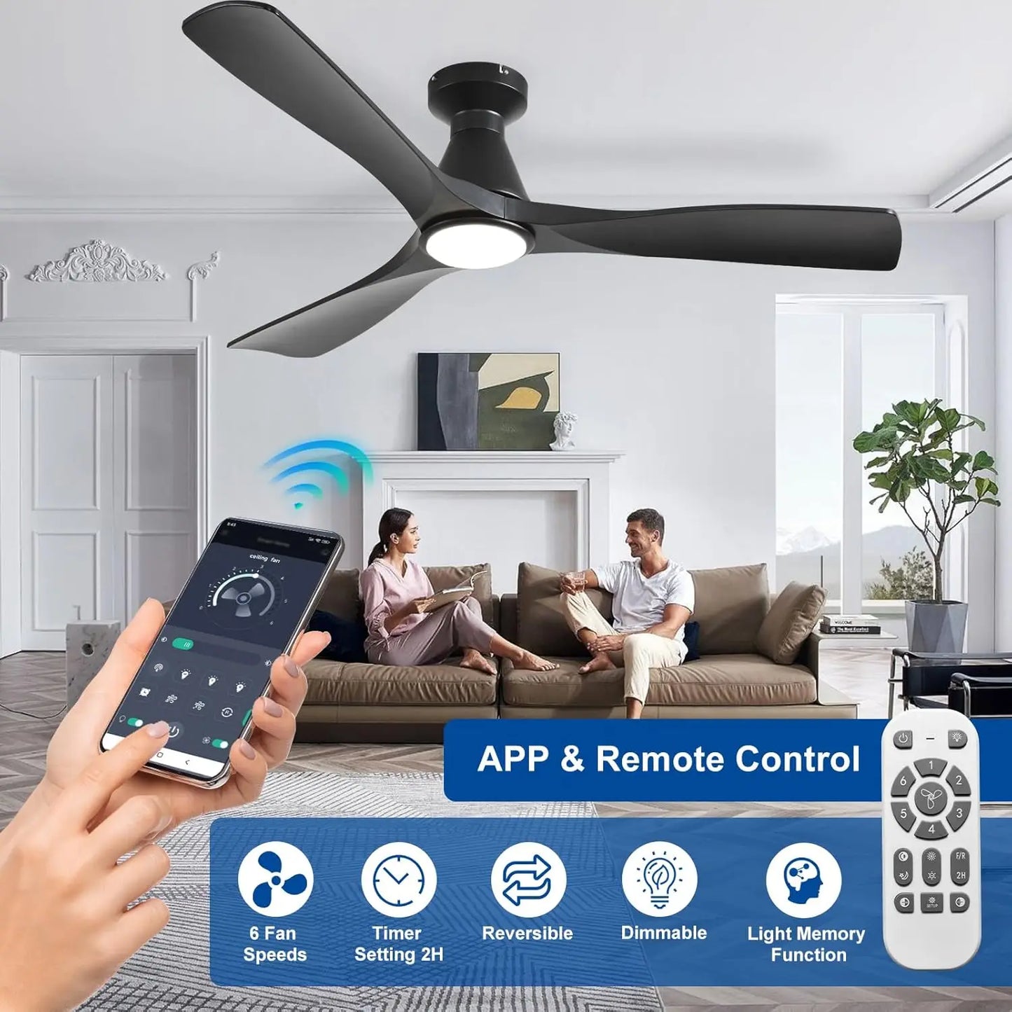 Ceiling Fan With Lights 3 Blade Flush Mount Dimmable Indoor Outdoor