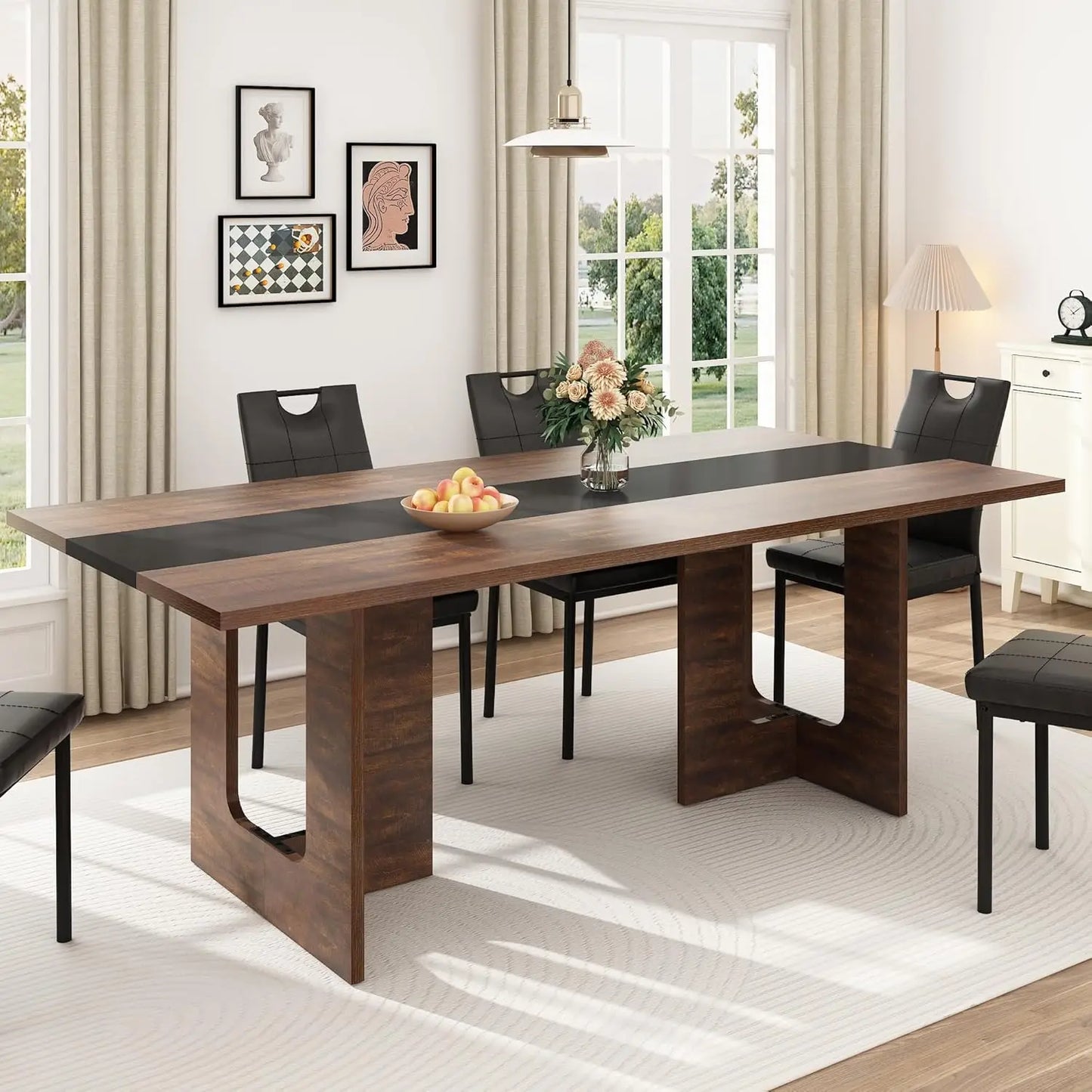 BIANXIANG Solid Wood Farmhouse Dining Table For Kitchen And Dining