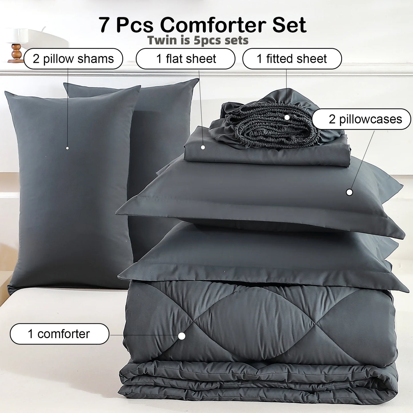 EasYum Seven Piece Bedding Set With Comforter Sheets And Pillowcases