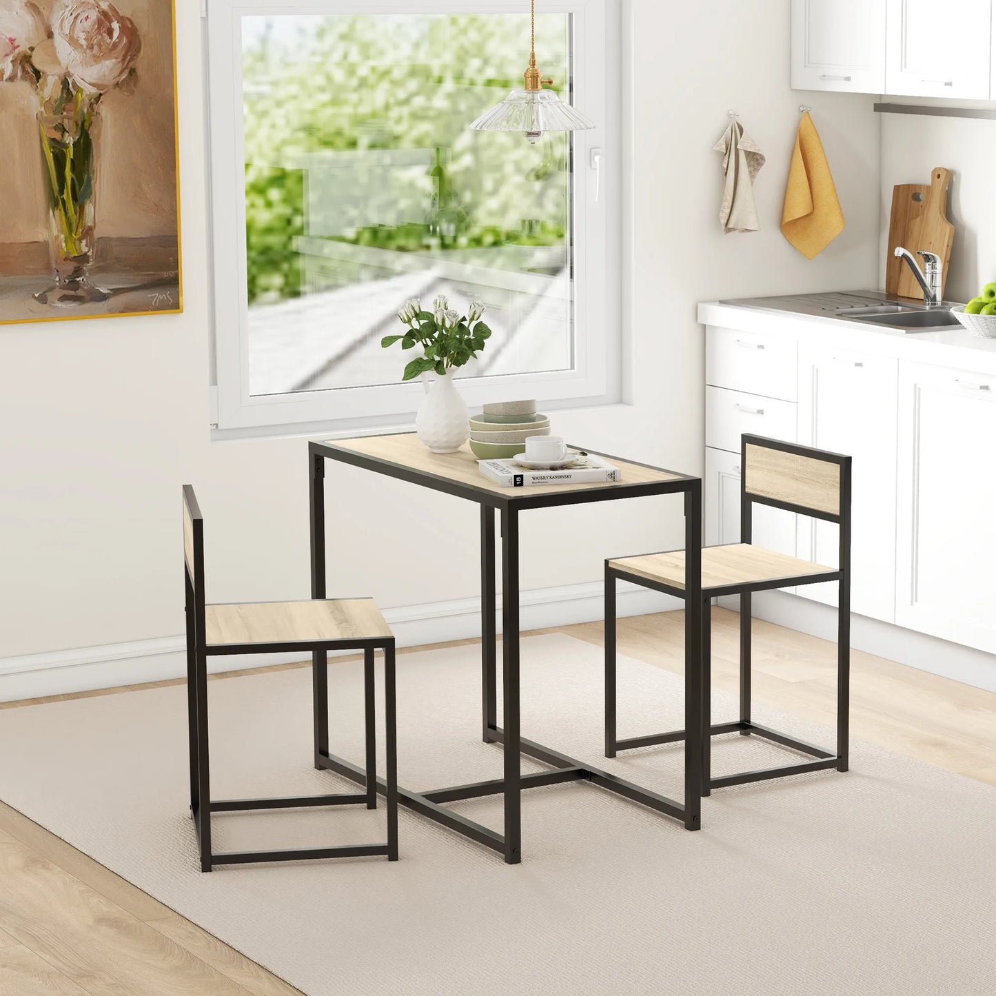 HOMCOM Industrial 3 Piece Dining Set For Small Spaces