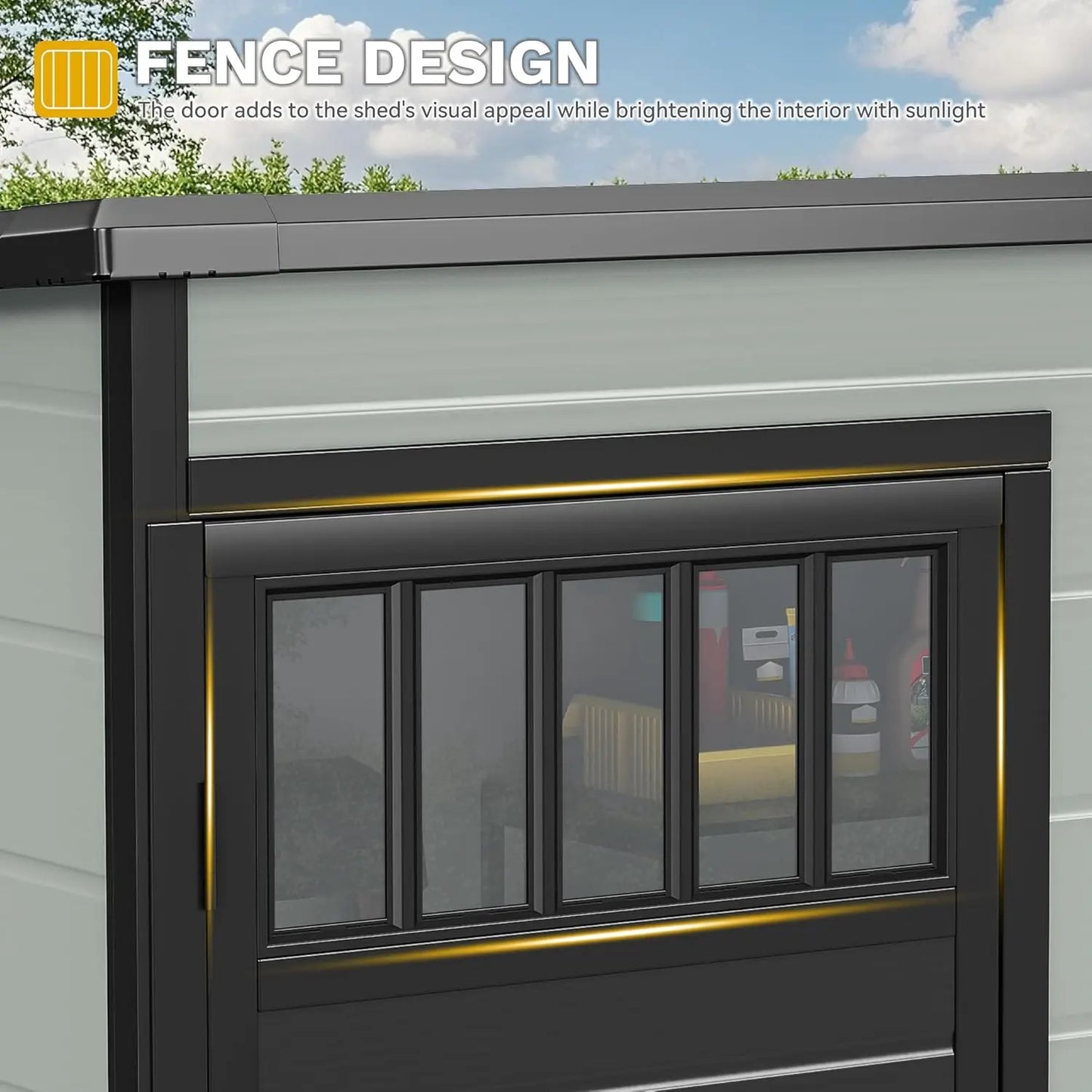 Outdoor Storage Shed With Fence Style And Side Windows Lockable Doors
