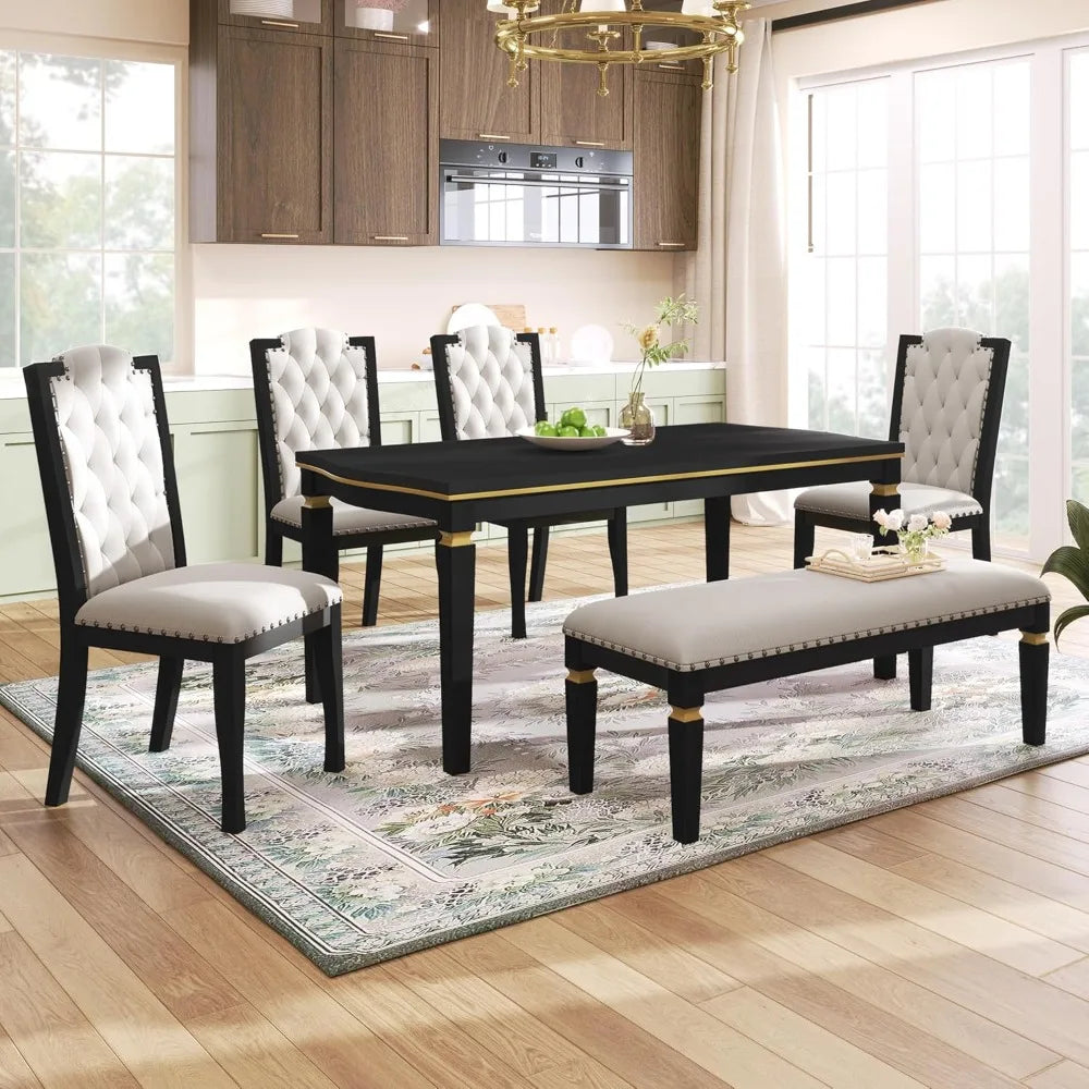 MKDK 6-Piece Dining Table Set With Bench And Chairs