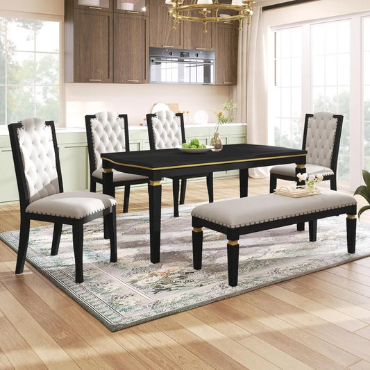 MKDK 6-Piece Dining Table Set With Bench And Chairs