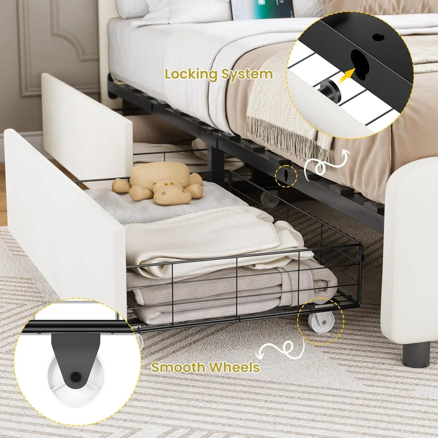 Velvet Platform Bed Frame With Adjustable Headboard And LED Lights