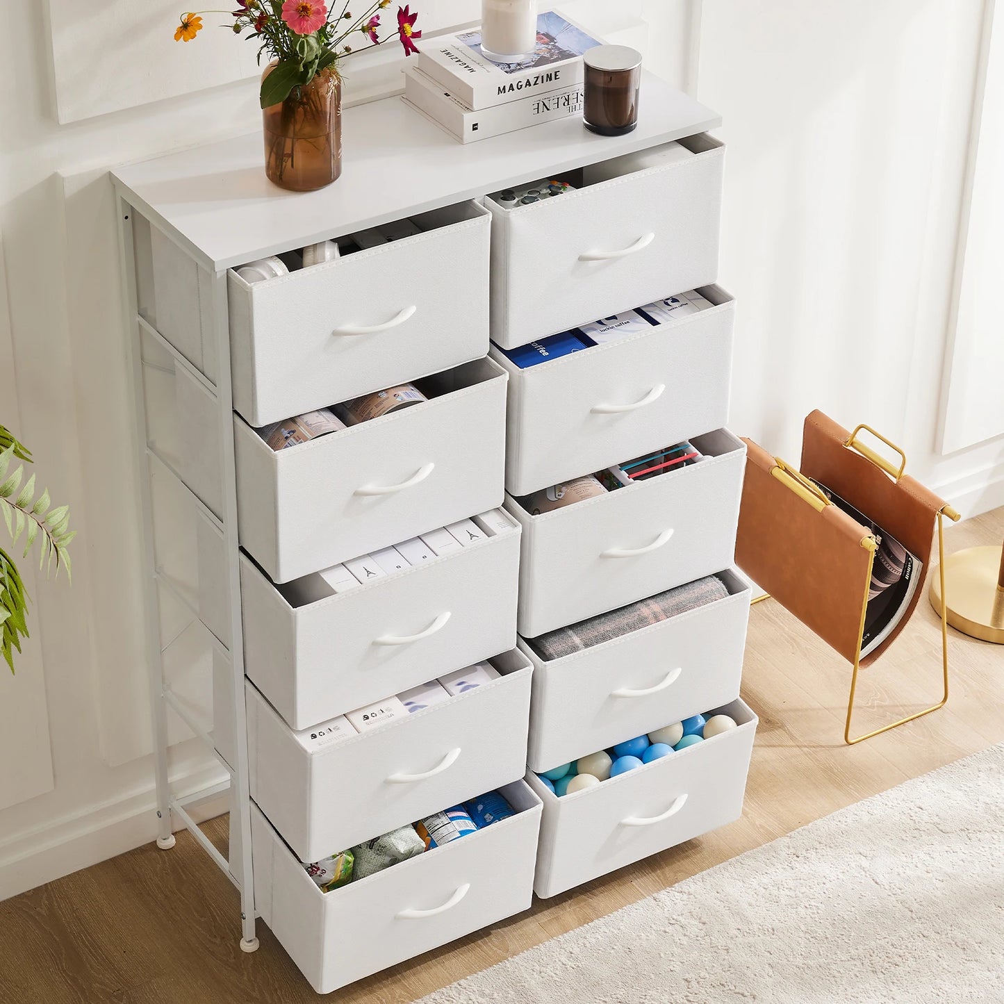 JHK Modern Wardrobe Chest With Fabric Drawers For Bedroom Storage
