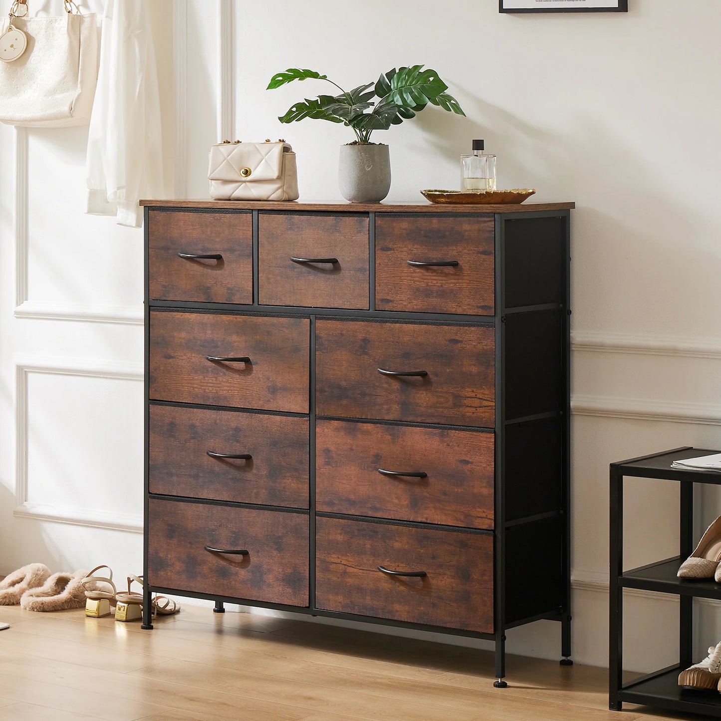 JHK 9 Drawer Fabric Storage Dresser For Bedroom Wardrobe