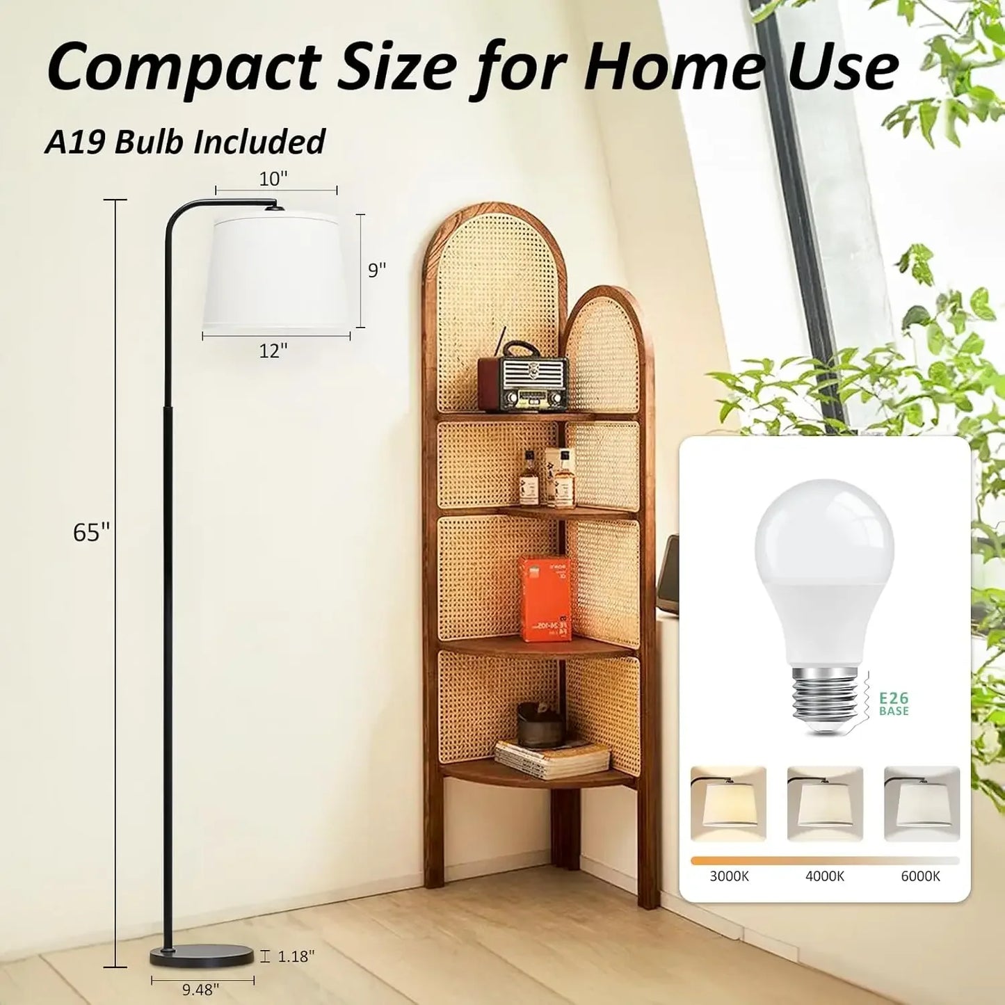 Modern Arc Floor Lamp With 3 Color Temperatures Adjustable Head