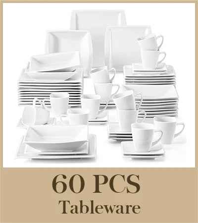 MALACASA Porcelain Dinnerware Set Includes Plates Cups Saucers For 12