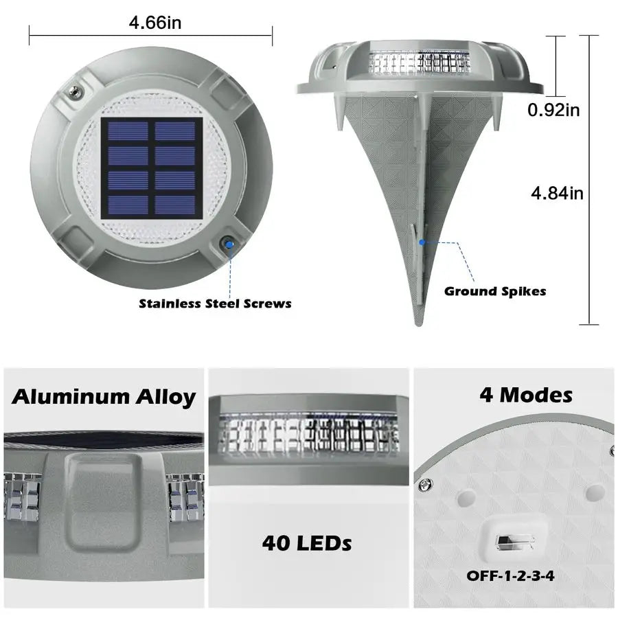Solar Driveway Lights 4 Modes 40 LEDs Waterproof Outdoor Pathway
