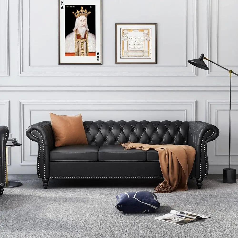 Chesterfield Leather Sofa and Loveseat 2-Piece Living Room Set