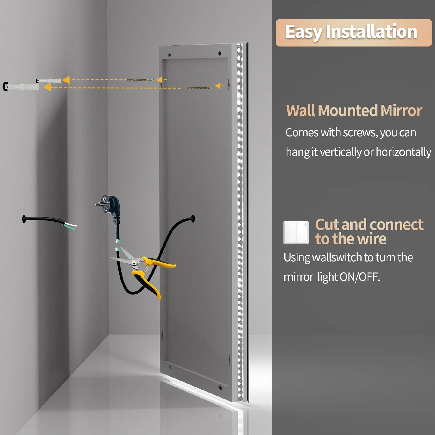 Wisfor LED Backlit Anti-Fog Bathroom Mirror With Front And Backlight