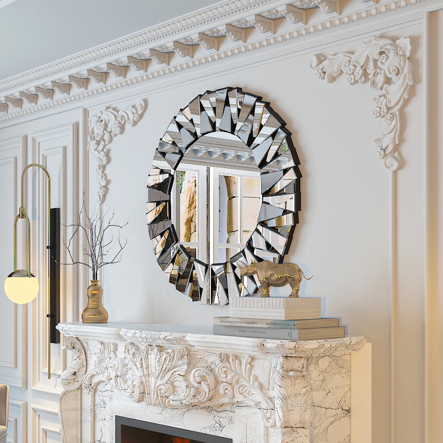 Sunburst Round Wall Mirror Beveled Glass Wall Decor