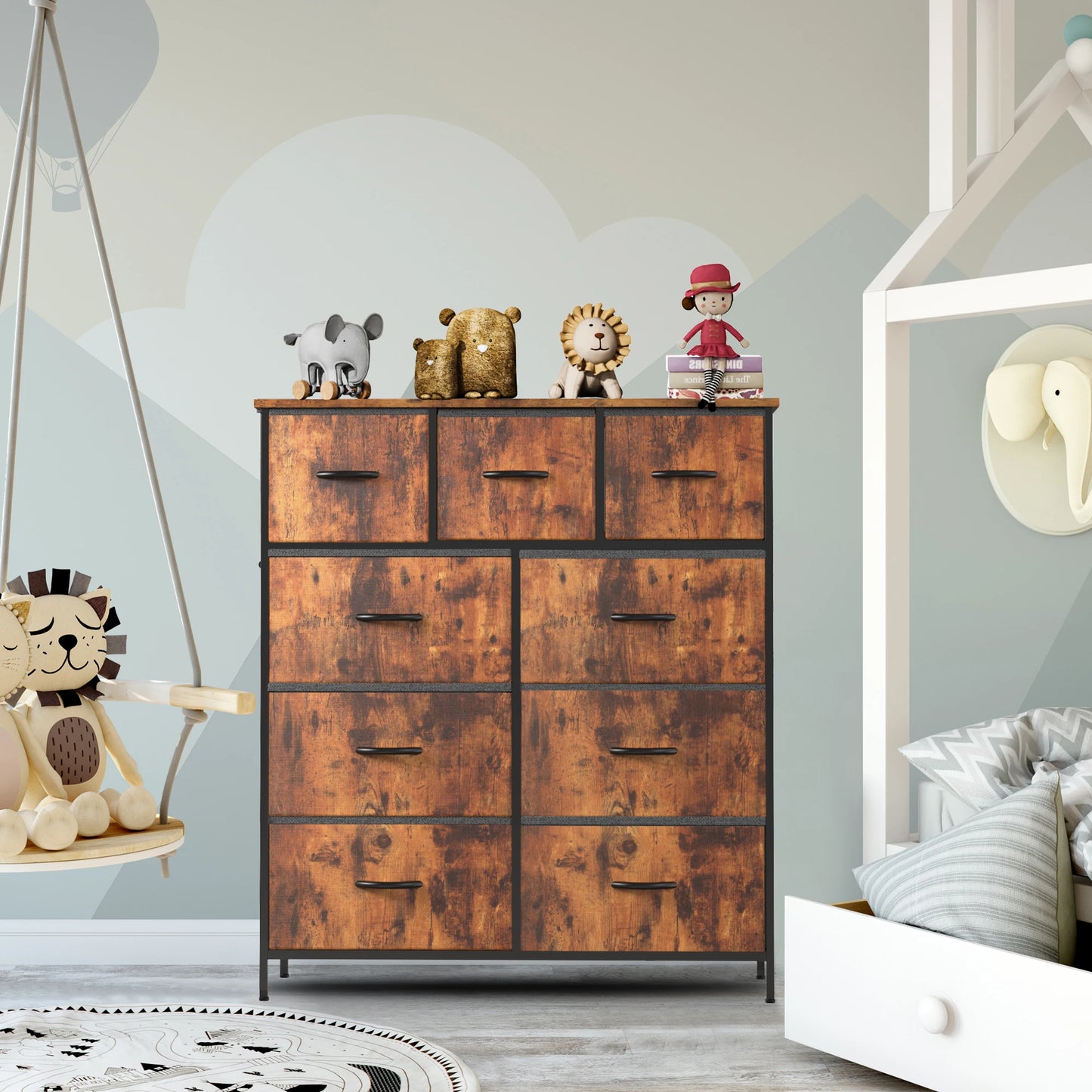 JHK 9 Drawer Fabric Storage Dresser For Bedroom Wardrobe