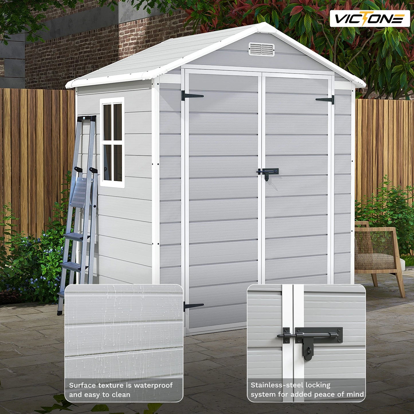 Victone Outdoor Plastic Storage Shed With Floor And Windows