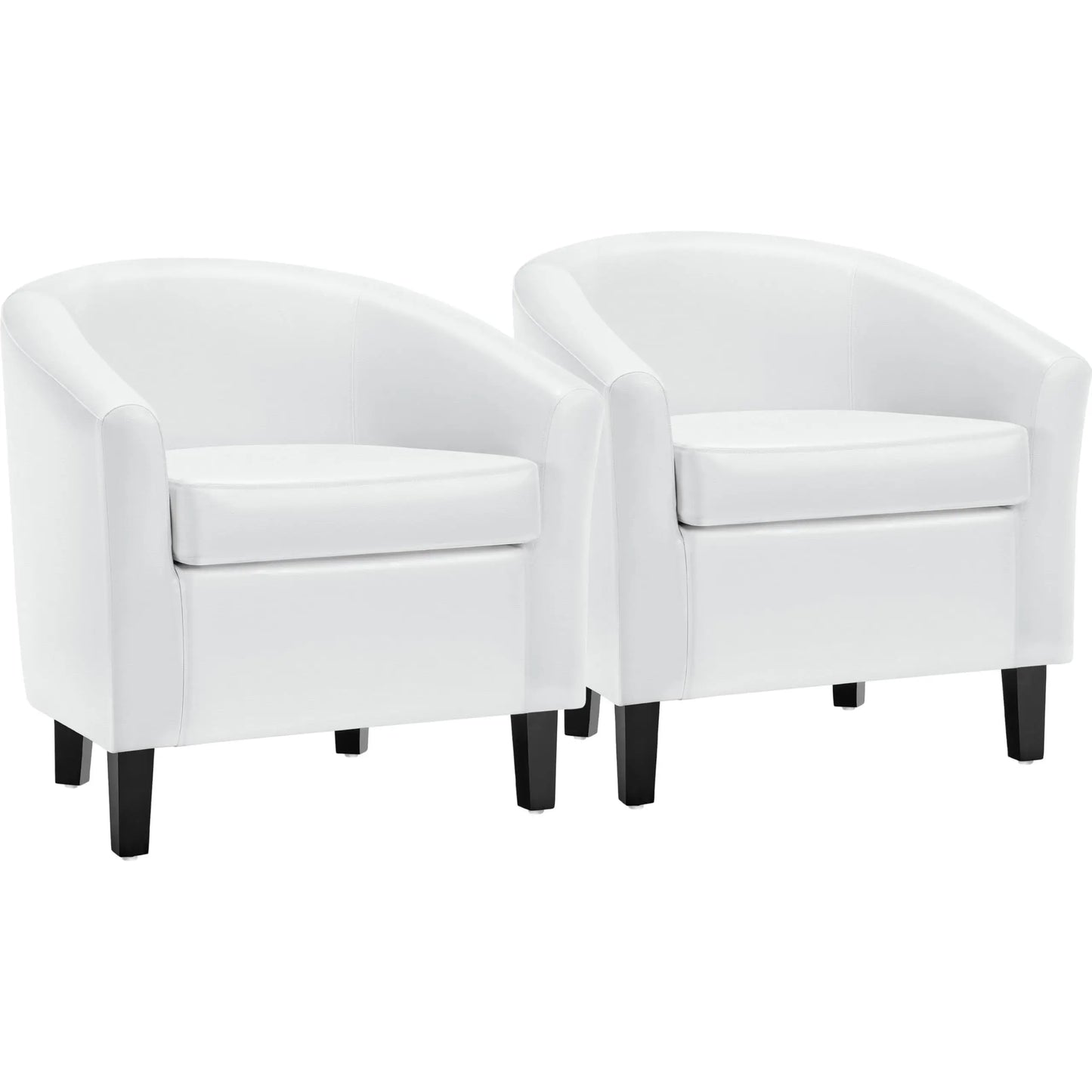 Barrel Chairs Set of 2 Faux Leather Club Armchairs PU Accent Chairs with Padded Seat for Living Room Black