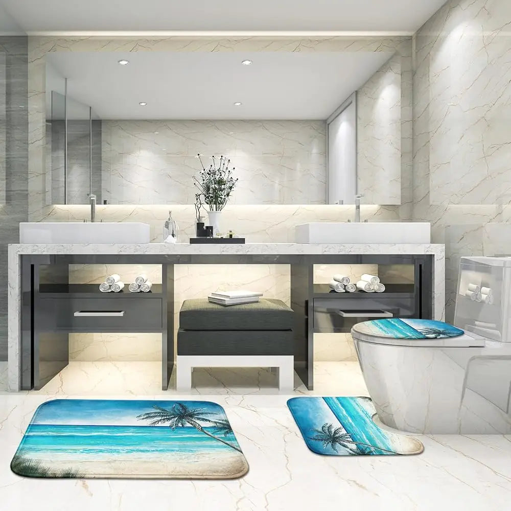 ZUIDID Summer Sea Bath Rug Three Piece Coconut Tree Mats