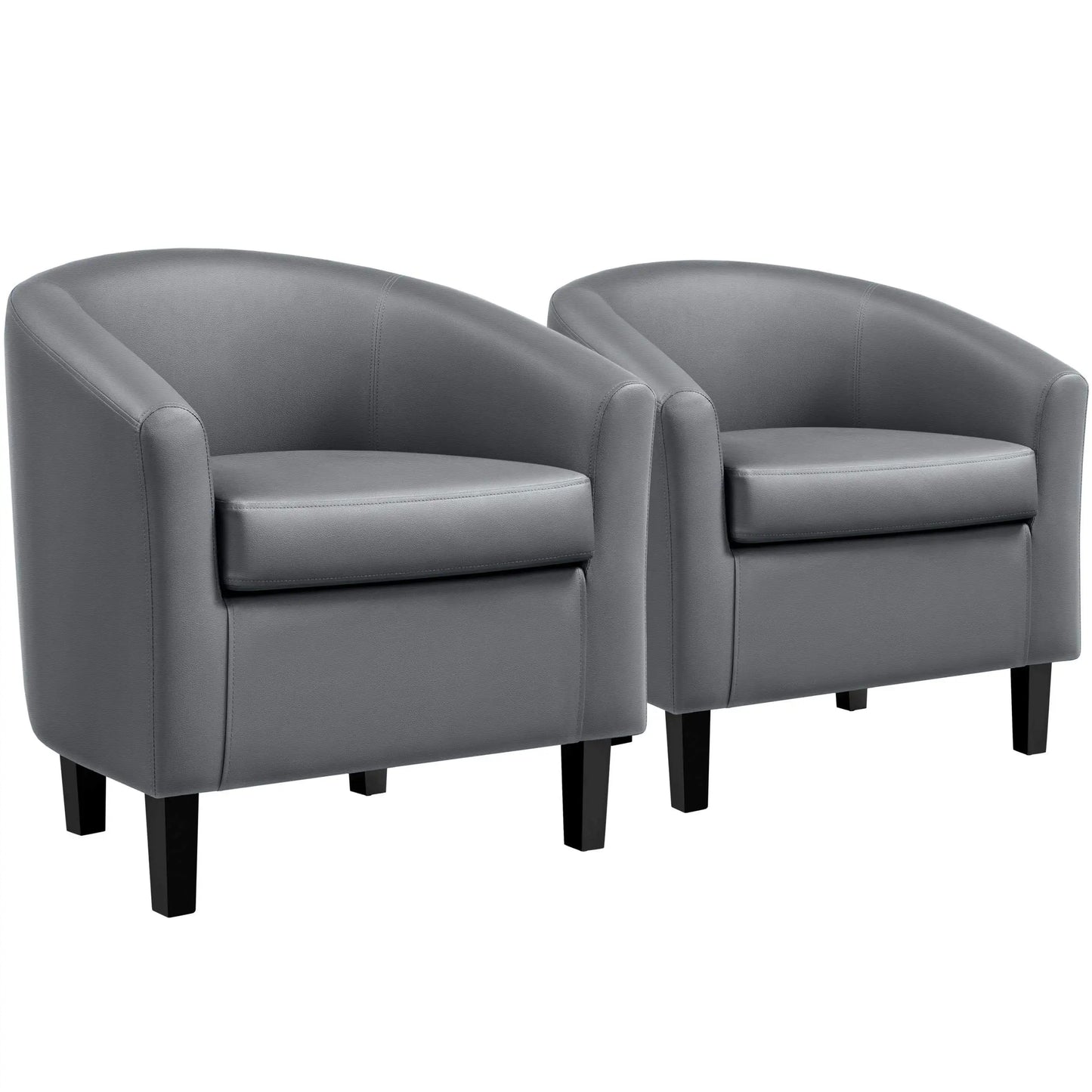 Barrel Chairs Set of 2 Faux Leather Club Armchairs PU Accent Chairs with Padded Seat for Living Room Black