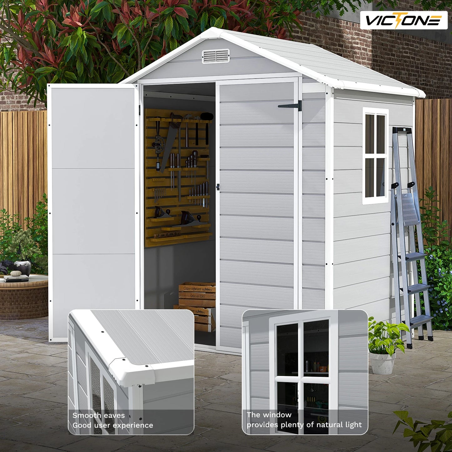 Victone Outdoor Plastic Storage Shed With Floor And Windows