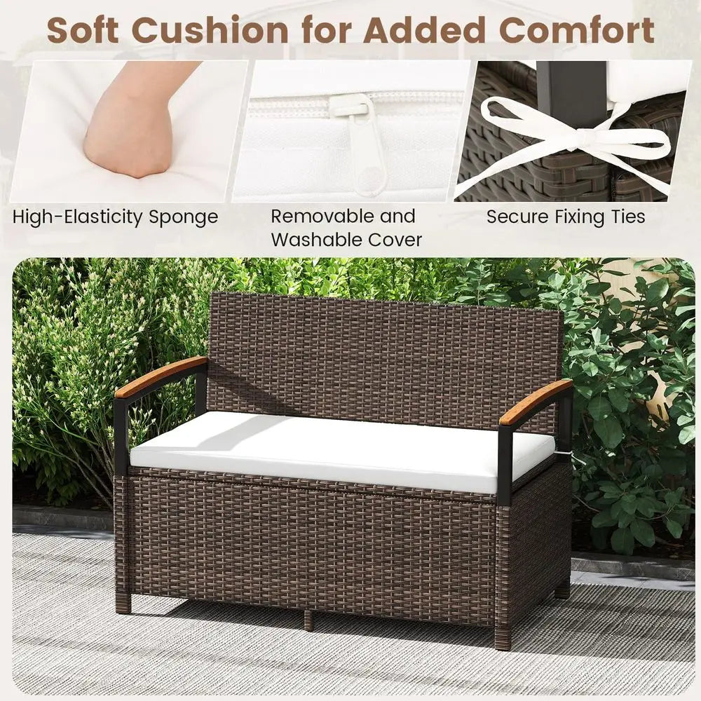 Wicker Outdoor Storage Bench With Hidden Seat Storage Box