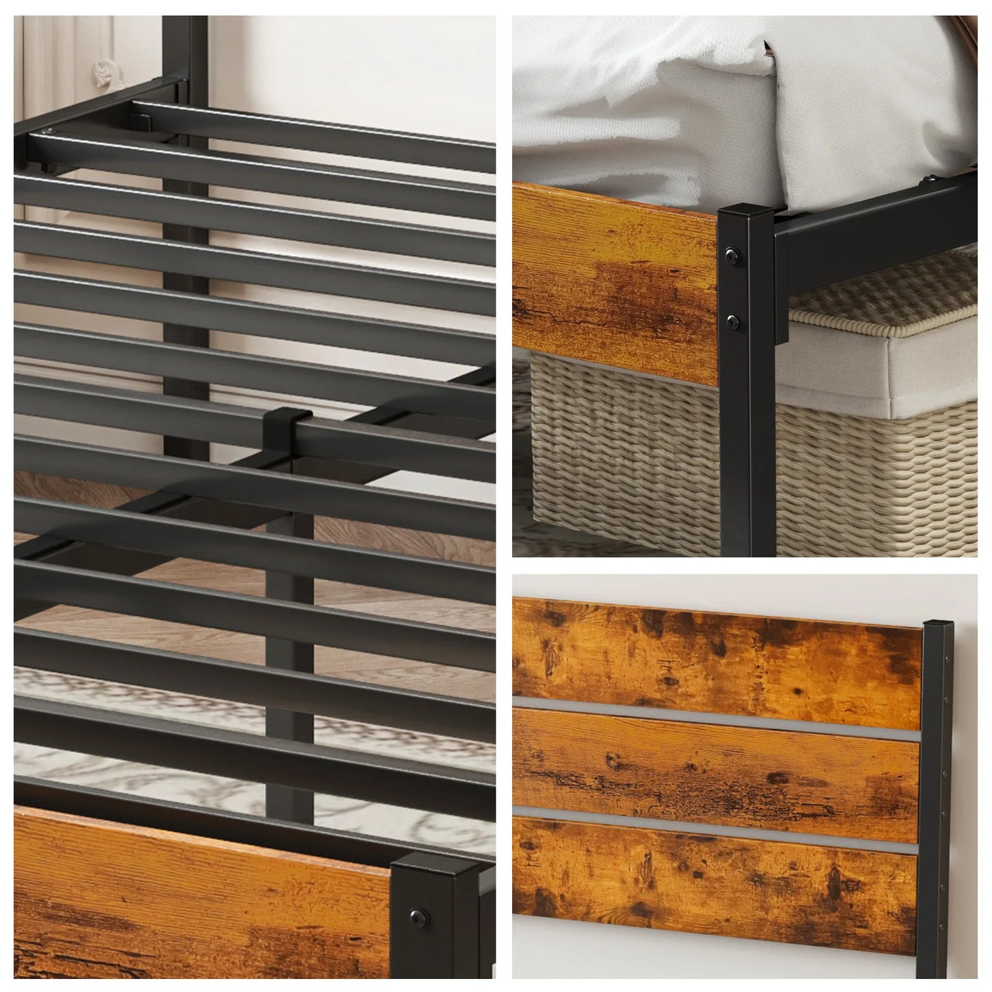 JHK Metal Platform Bed Frame With Headboard And Footboard Sturdy Slats