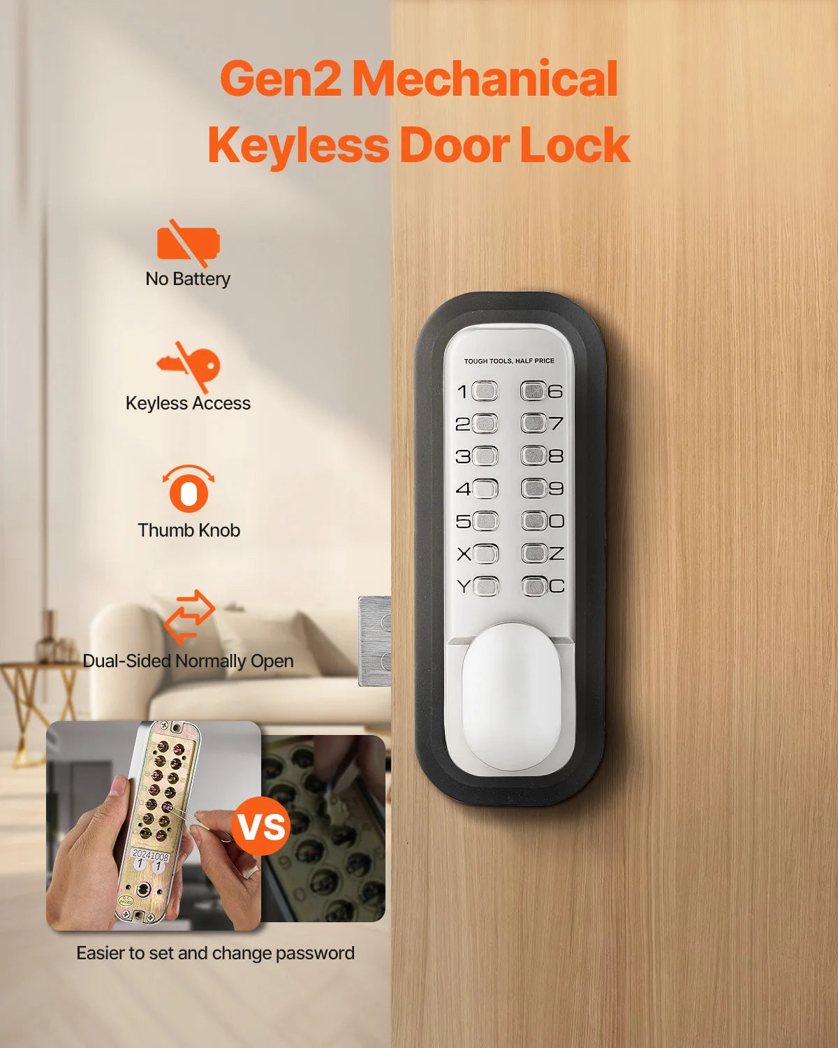 SucceBuy Mechanical Keyless Entry Door Lock With Adjustable Thumb Knob