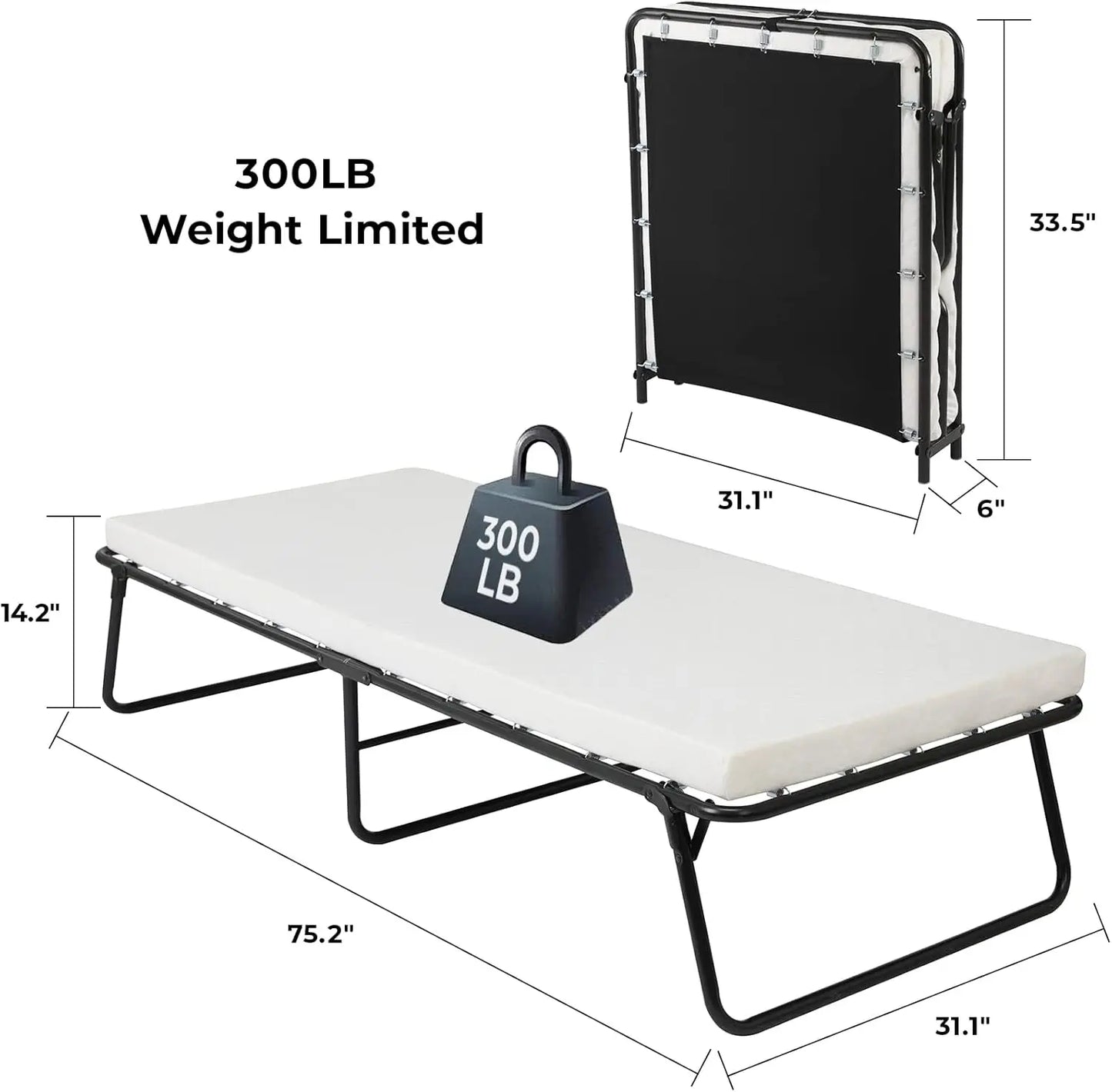 Folding Adult Guest Bed With Memory Foam Mattress For Office