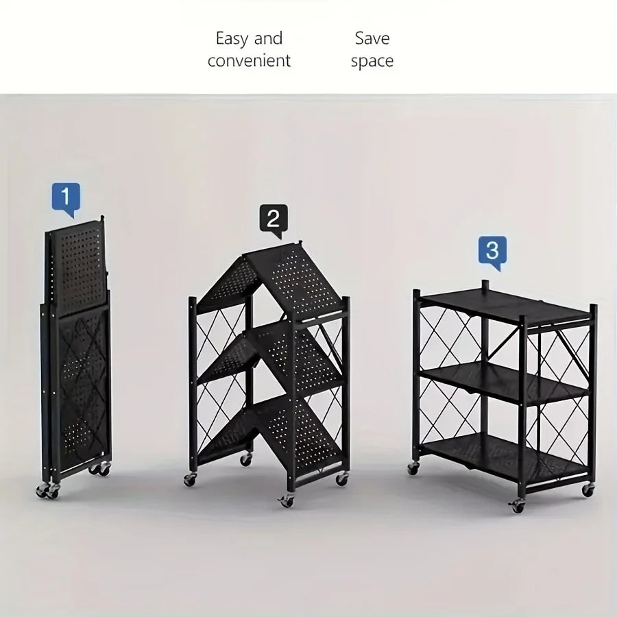 Heavy-Duty Foldable Metal Storage Rack With Wheels For Mobility