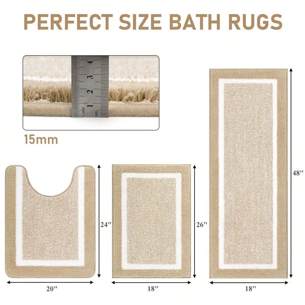 Microfiber Bath Rug Mat Set 3 Piece Non Slip Absorbent