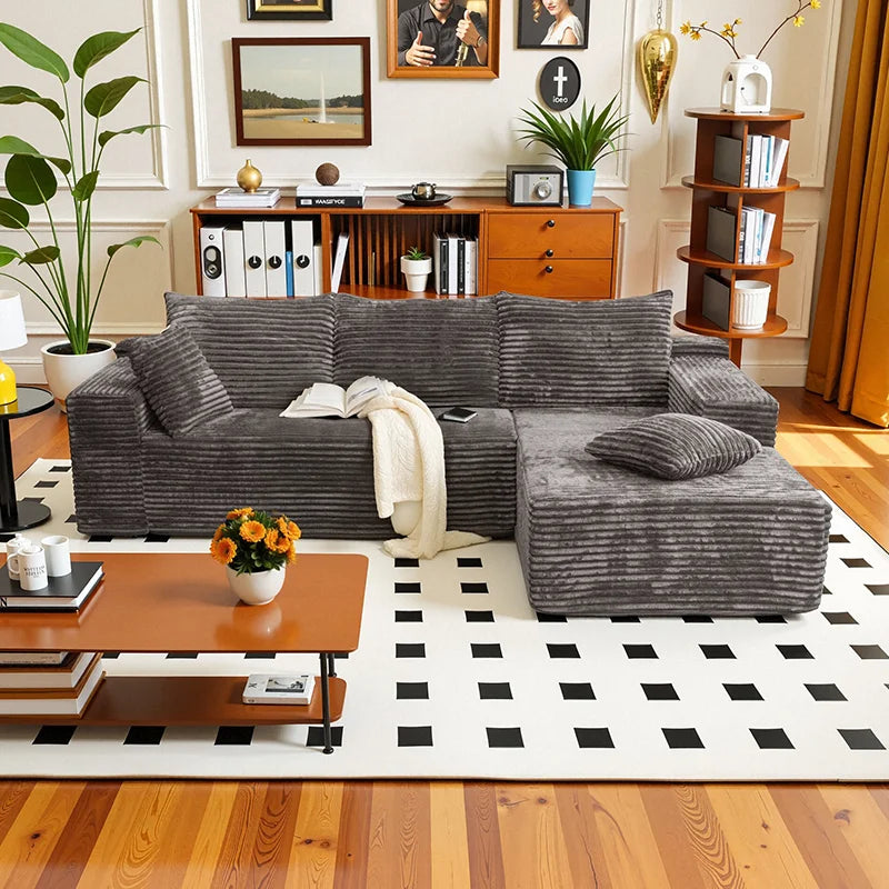 L Shaped Sofa Bed Convertible With Corduroy Fabric No Assembly