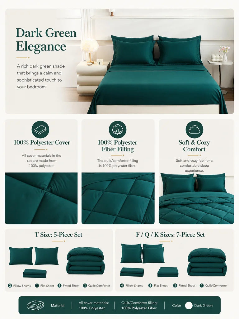EasYum Seven Piece Bedding Set With Comforter Sheets And Pillowcases