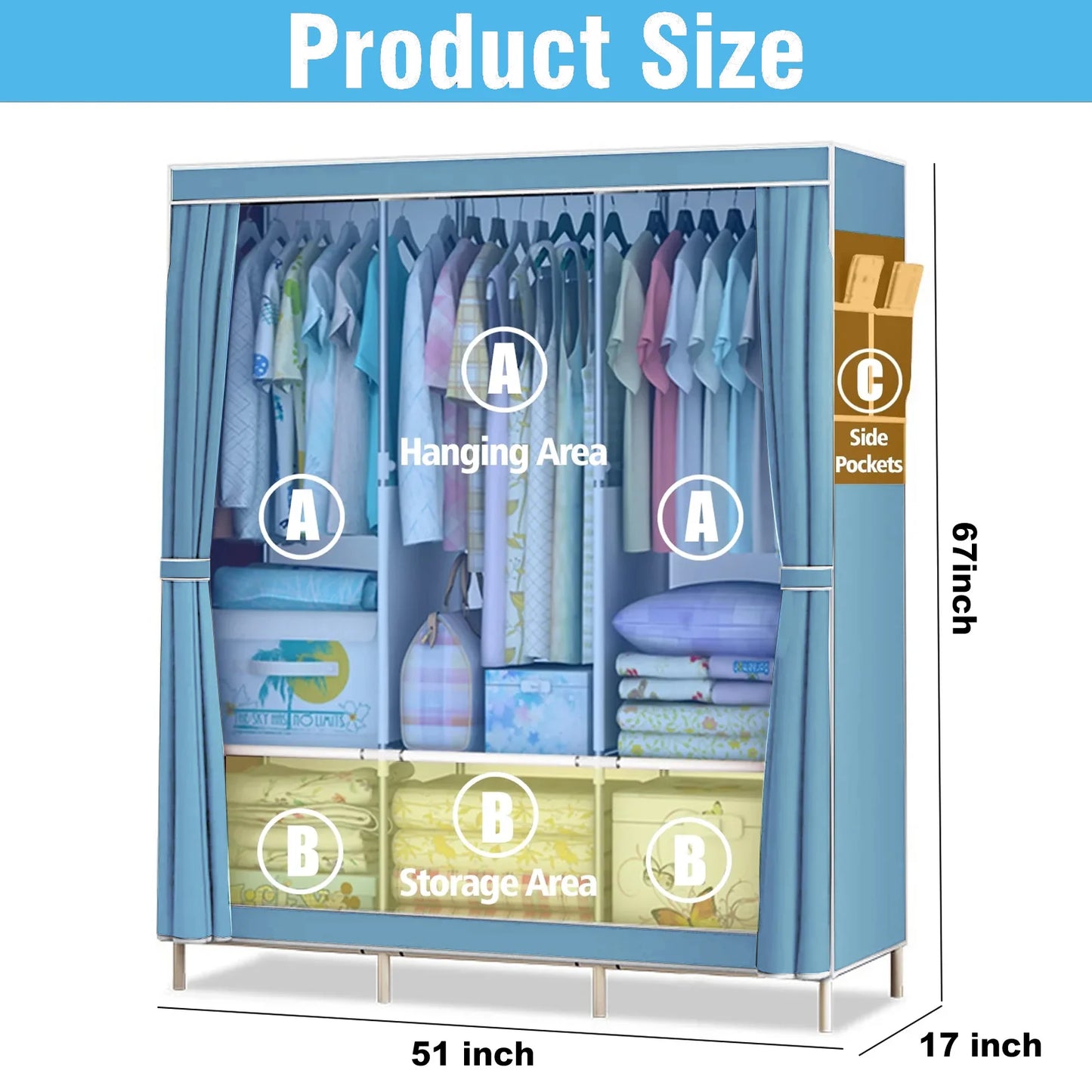 Portable Wardrobe Closet Rack With Nonwoven Fabric Cover