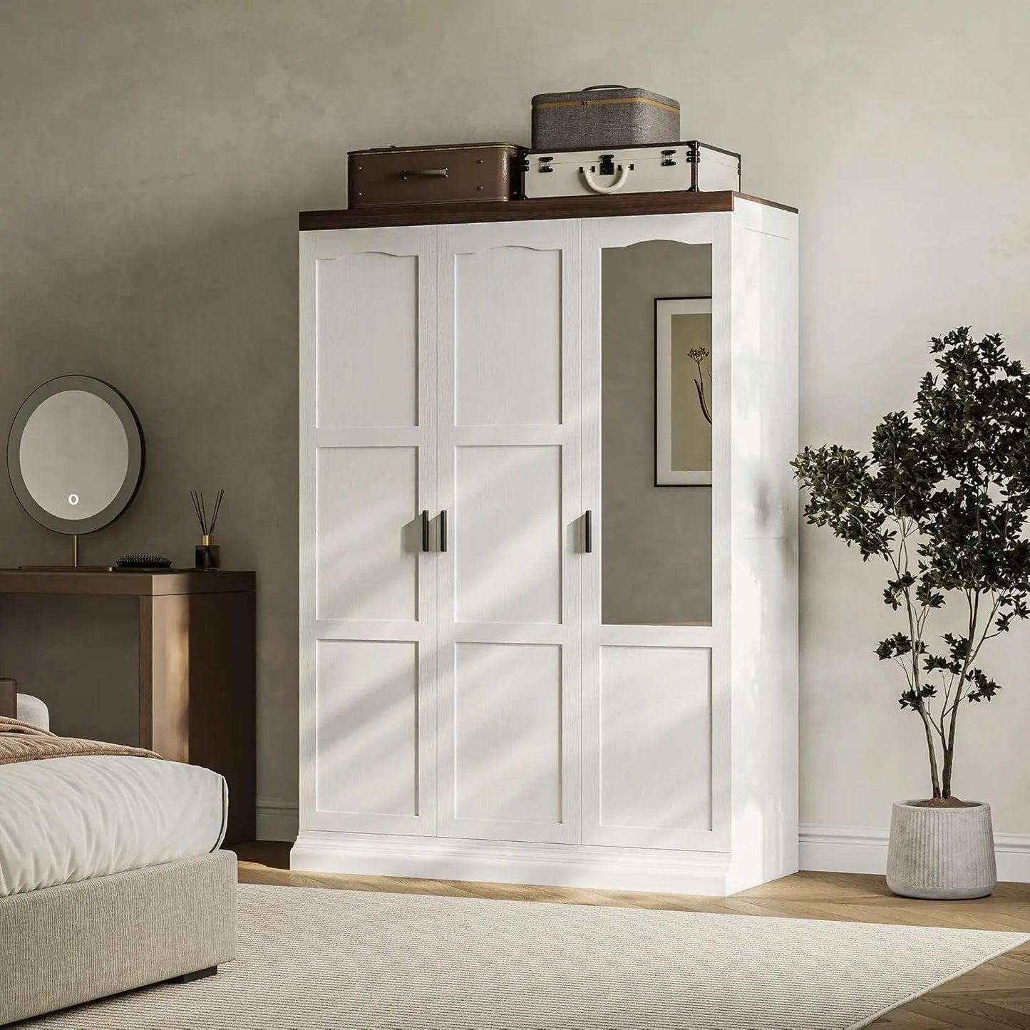 Frame Three Door Armoire Wardrobe With Mirror Bedroom Storage