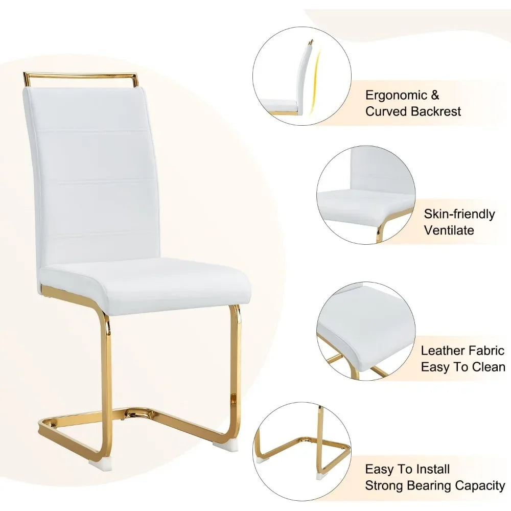 Dining Table Set With Gold Legs And Faux Leather Chairs