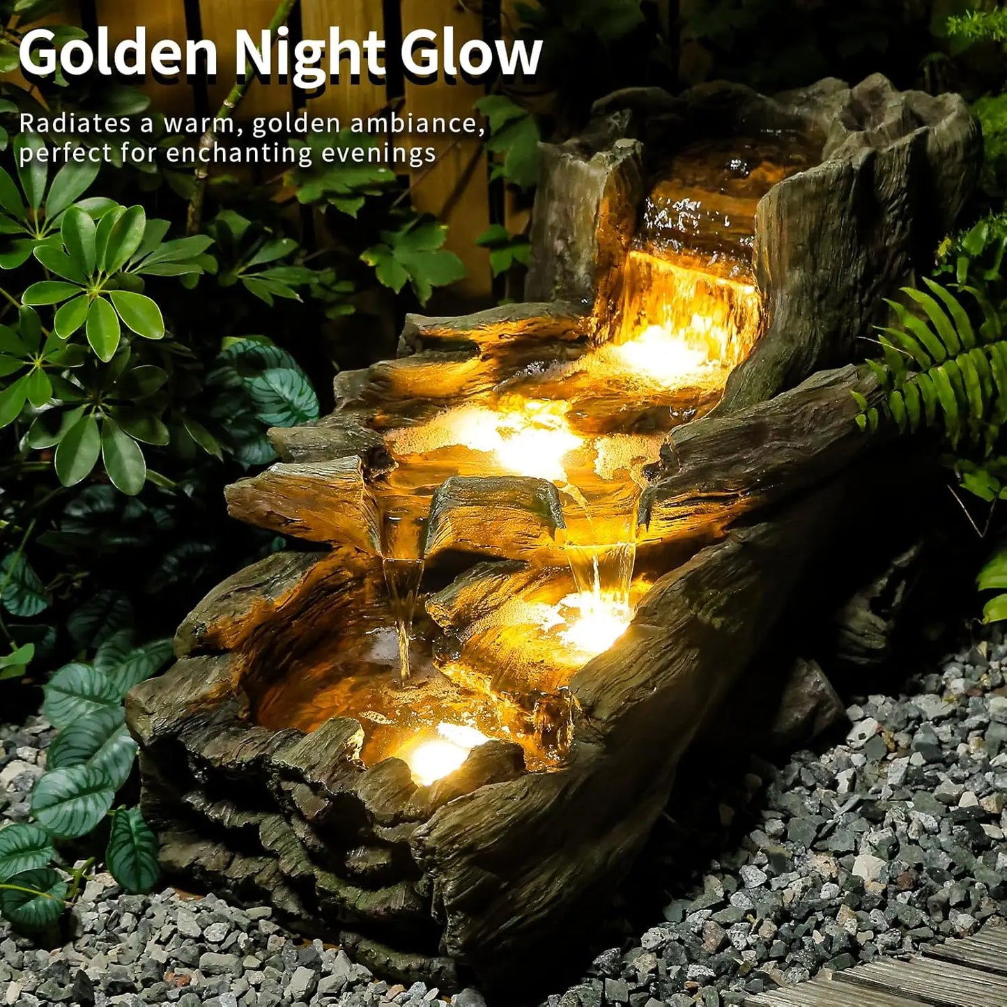 Garden Outdoor Water Fountain With Led Lights Floor Standing Resin