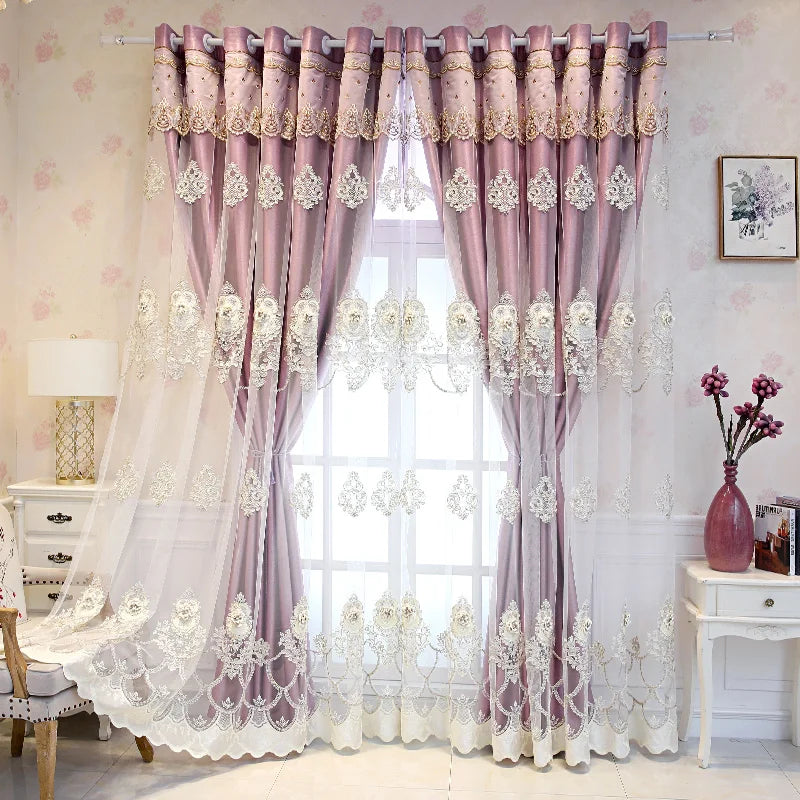 Elegant Double Layer Blackout Curtains With 3D Embroidery