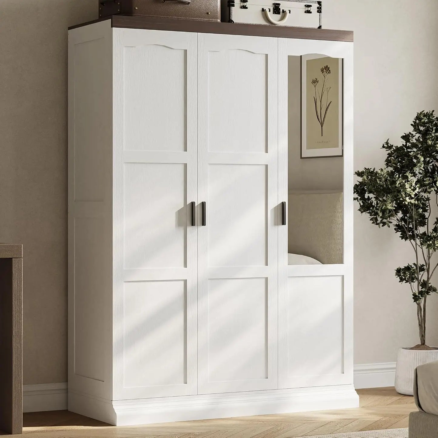 Frame Three Door Armoire Wardrobe With Mirror Bedroom Storage