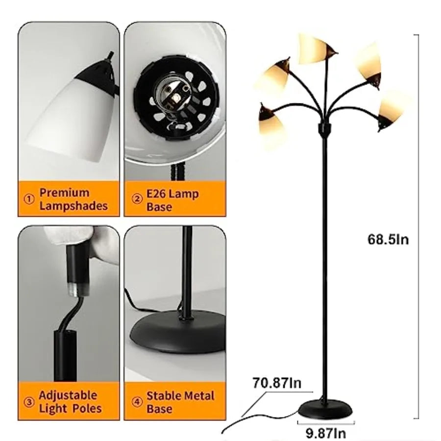 Tall Floor Lamp With Flexible Gooseneck For Home Office